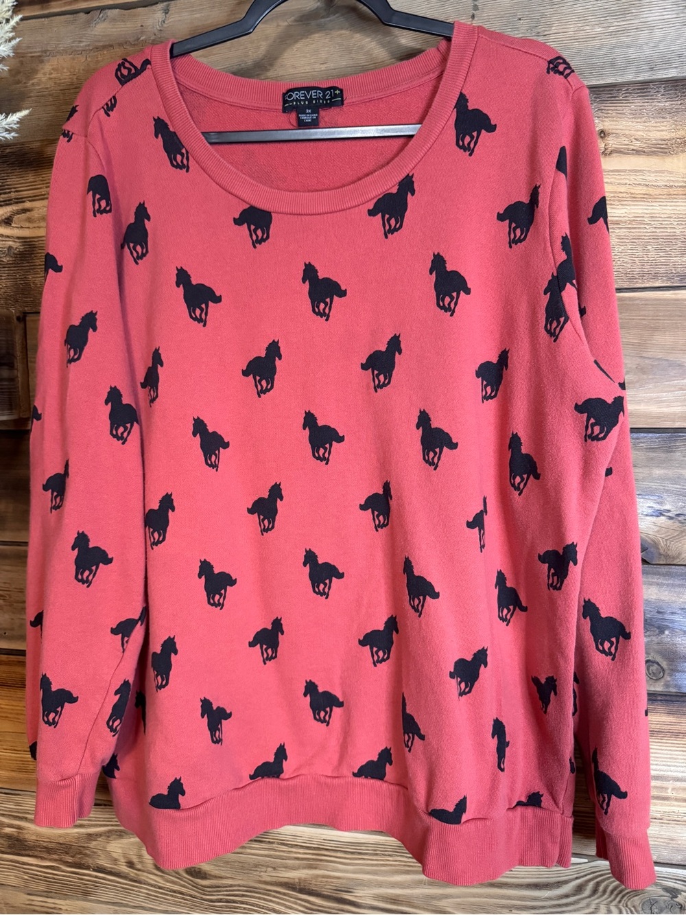Forever 21 Pink Crewneck Sweatshirt with Black Horses | Size 3X